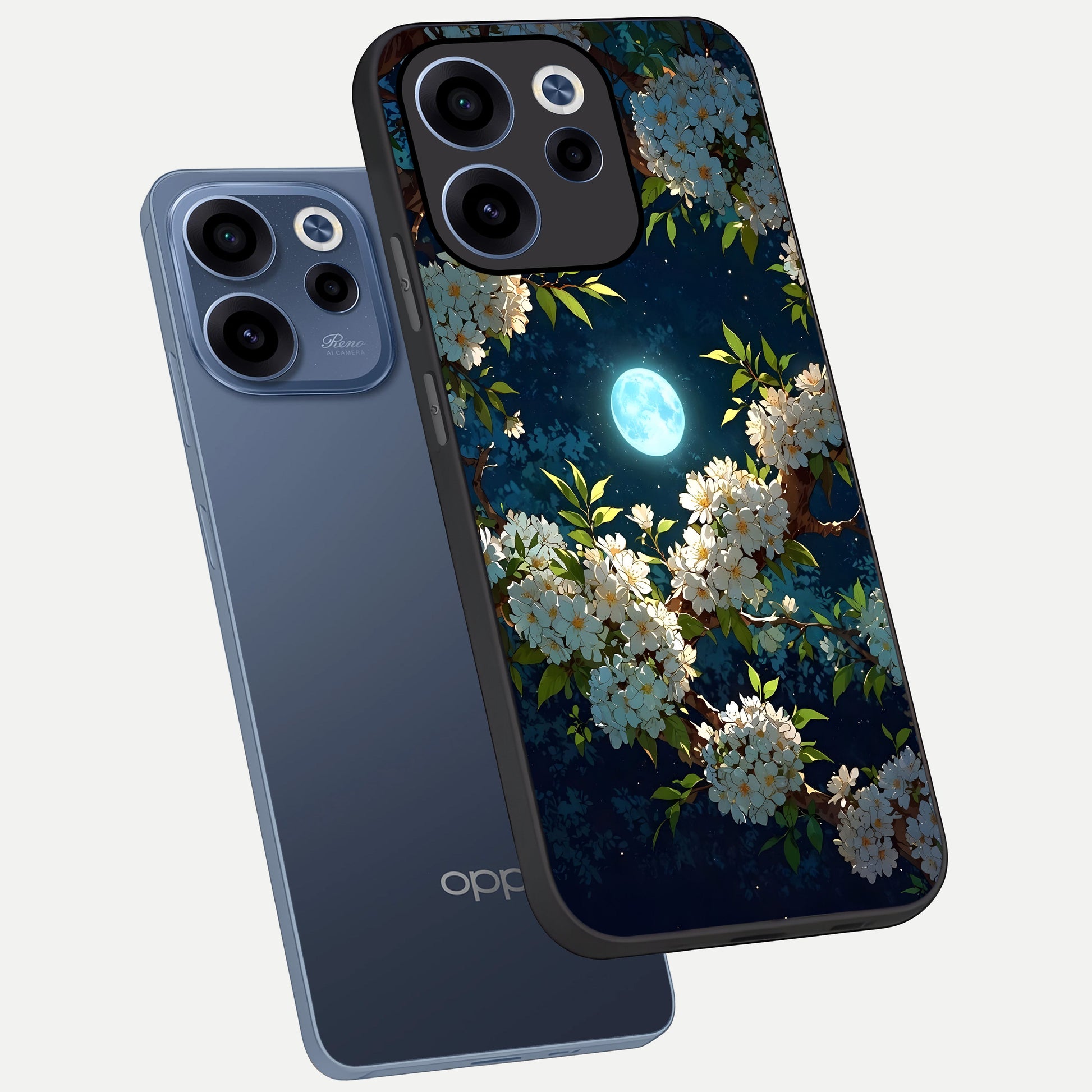  Moonlit Blossom Dream phone case For Oppo Reno 15c showing premium glass back cover with detailed artwork
