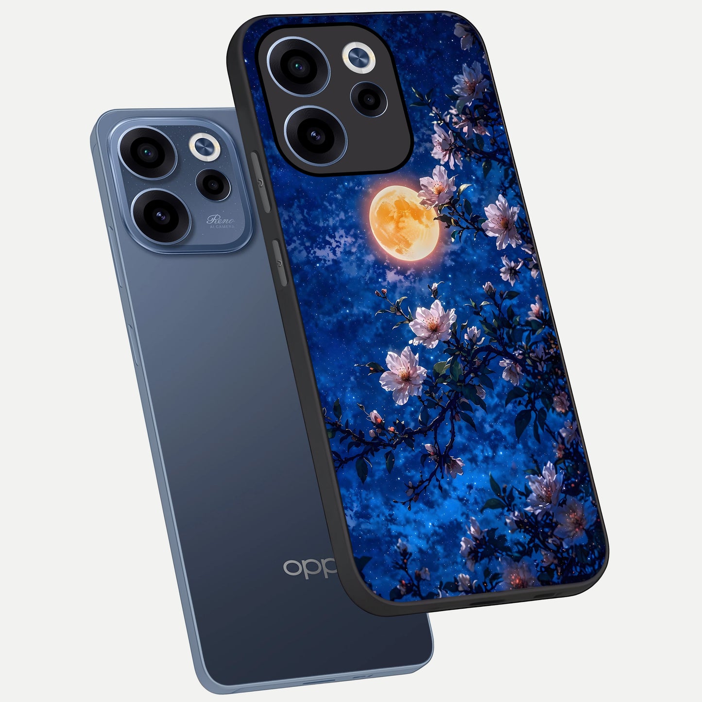  Moonlit Blossoms Night phone case For Oppo Reno 15c showing premium glass back cover with detailed artwork