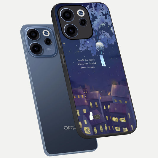  Moonlit Cat Silence phone case For Oppo Reno 15c showing premium glass back cover with detailed artwork