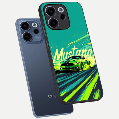  Mustang Bang phone case For Oppo Reno 15c showing premium glass back cover with detailed artwork