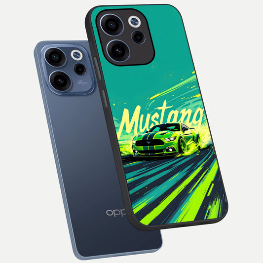  Mustang Bang phone case For Oppo Reno 15c showing premium glass back cover with detailed artwork