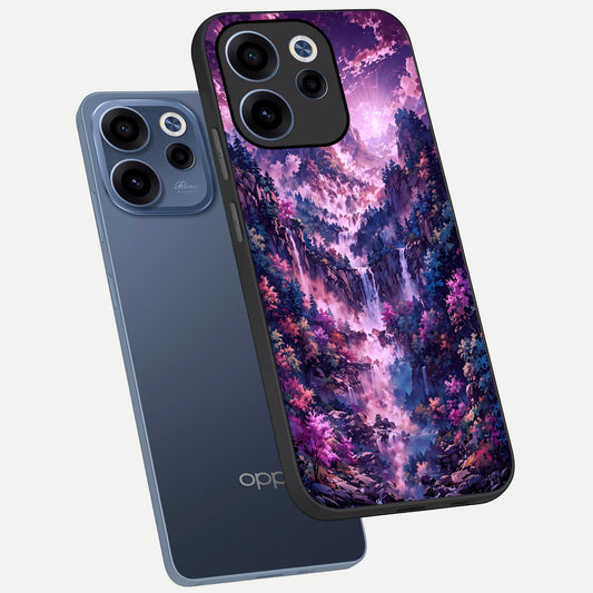  Mystic Cascade Peaks phone case For Oppo Reno 15c showing premium glass back cover with detailed artwork