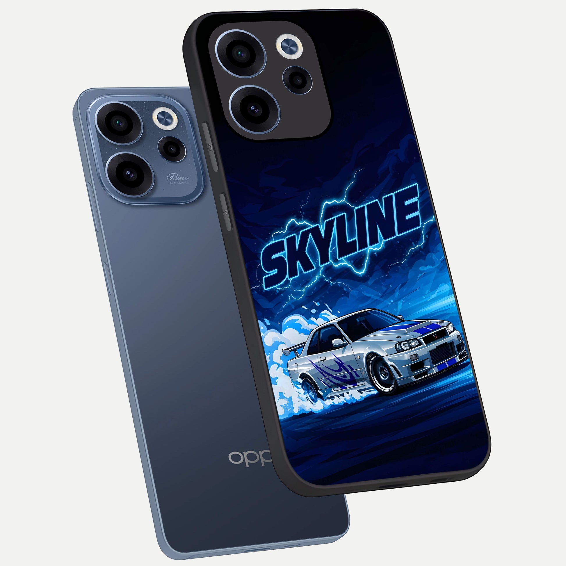  Neon Drift Beast phone case For Oppo Reno 15c showing premium glass back cover with detailed artwork