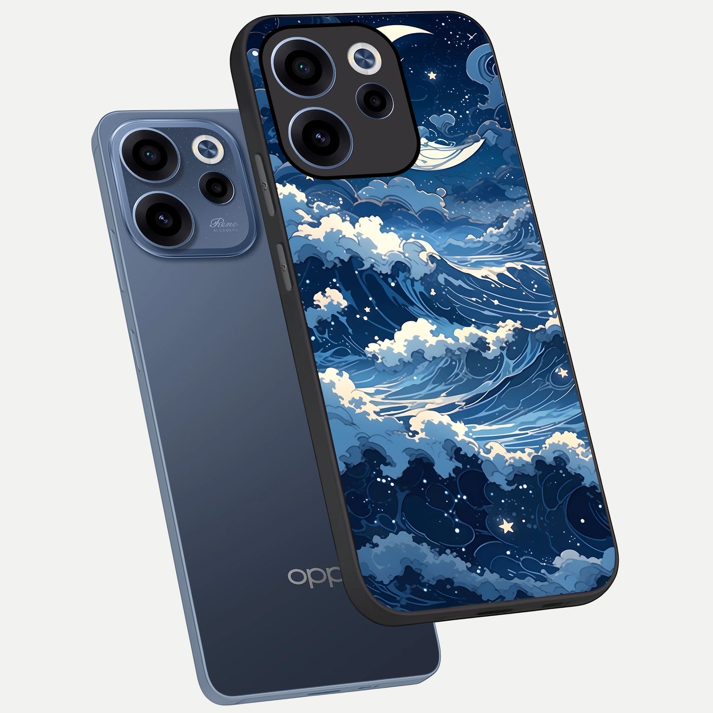  Ocean Moon Waves phone case For Oppo Reno 15c showing premium glass back cover with detailed artwork