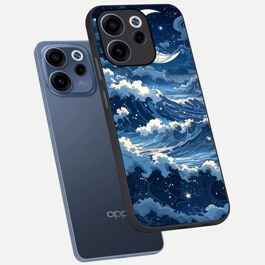  Ocean Moon Waves phone case For Oppo Reno 15c showing premium glass back cover with detailed artwork