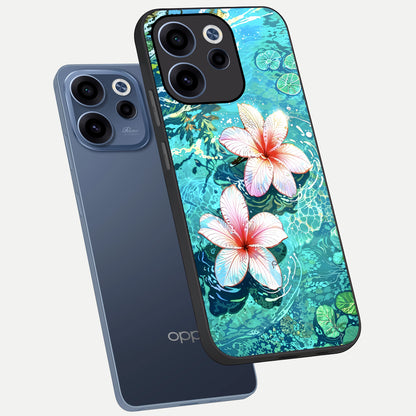  Pink Flowers in Water phone case For Oppo Reno 15c showing premium glass back cover with detailed artwork