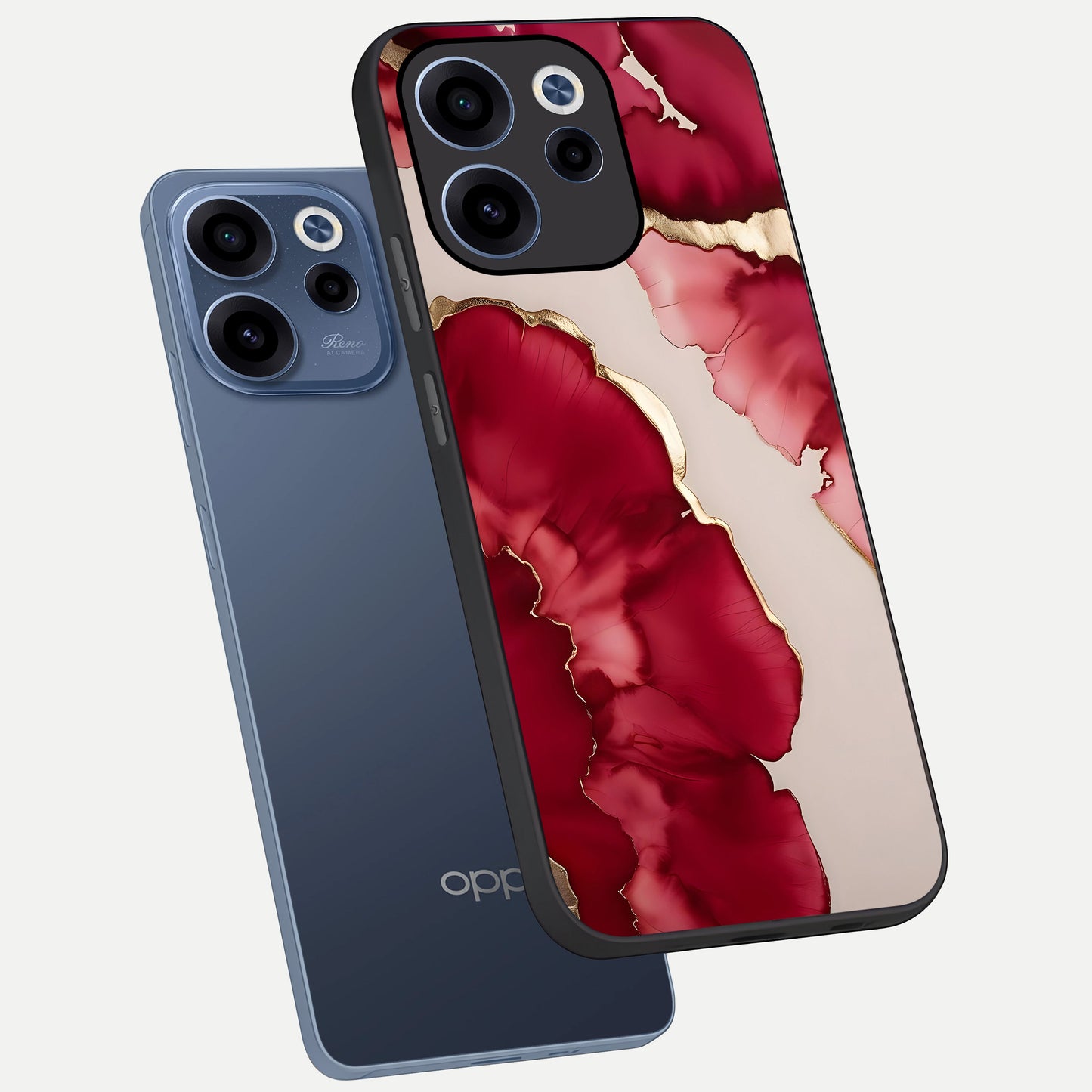  Pink And White Marble phone case For Oppo Reno 15c showing premium glass back cover with detailed artwork
