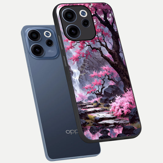  Pink Sunflower Glow phone case For Oppo Reno 15c showing premium glass back cover with detailed artwork