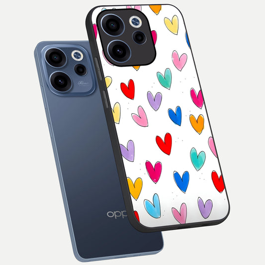  Playful Love Doodles phone case For Oppo Reno 15c showing premium glass back cover with detailed artwork