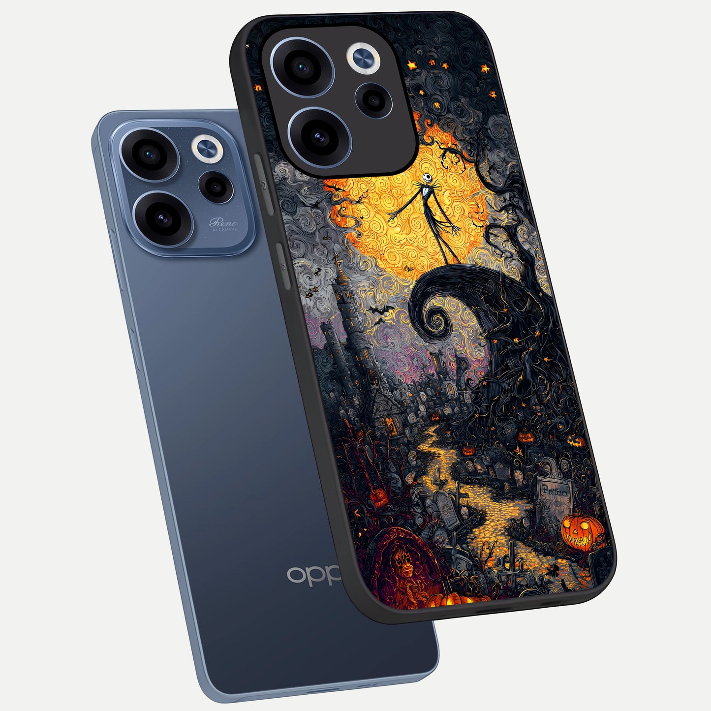  Pumpkin Moon Night phone case For Oppo Reno 15c showing premium glass back cover with detailed artwork