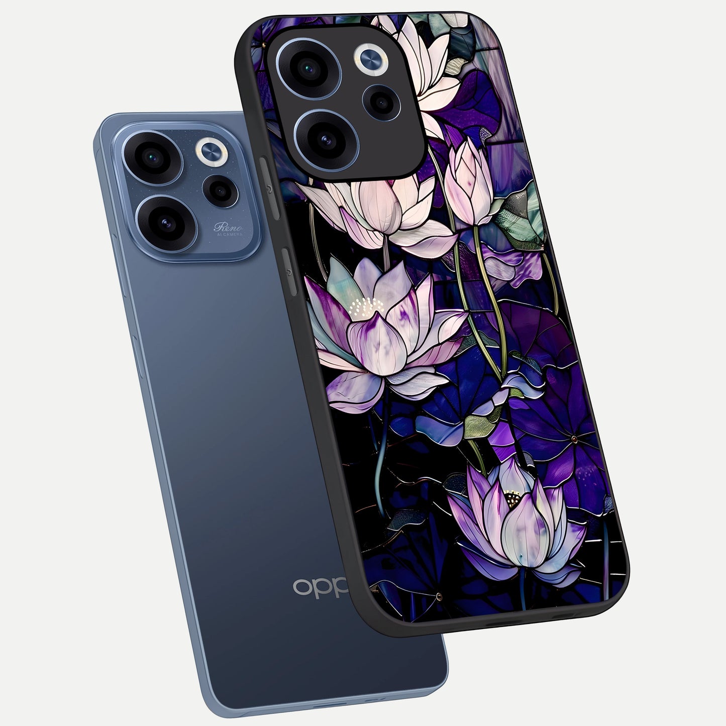  Purple Lotus Pattern phone case For Oppo Reno 15c showing premium glass back cover with detailed artwork
