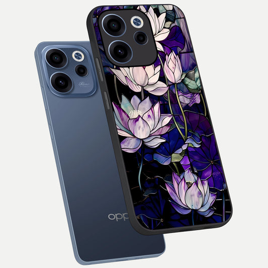 Purple Lotus Pattern phone case For Oppo Reno 15c showing premium glass back cover with detailed artwork