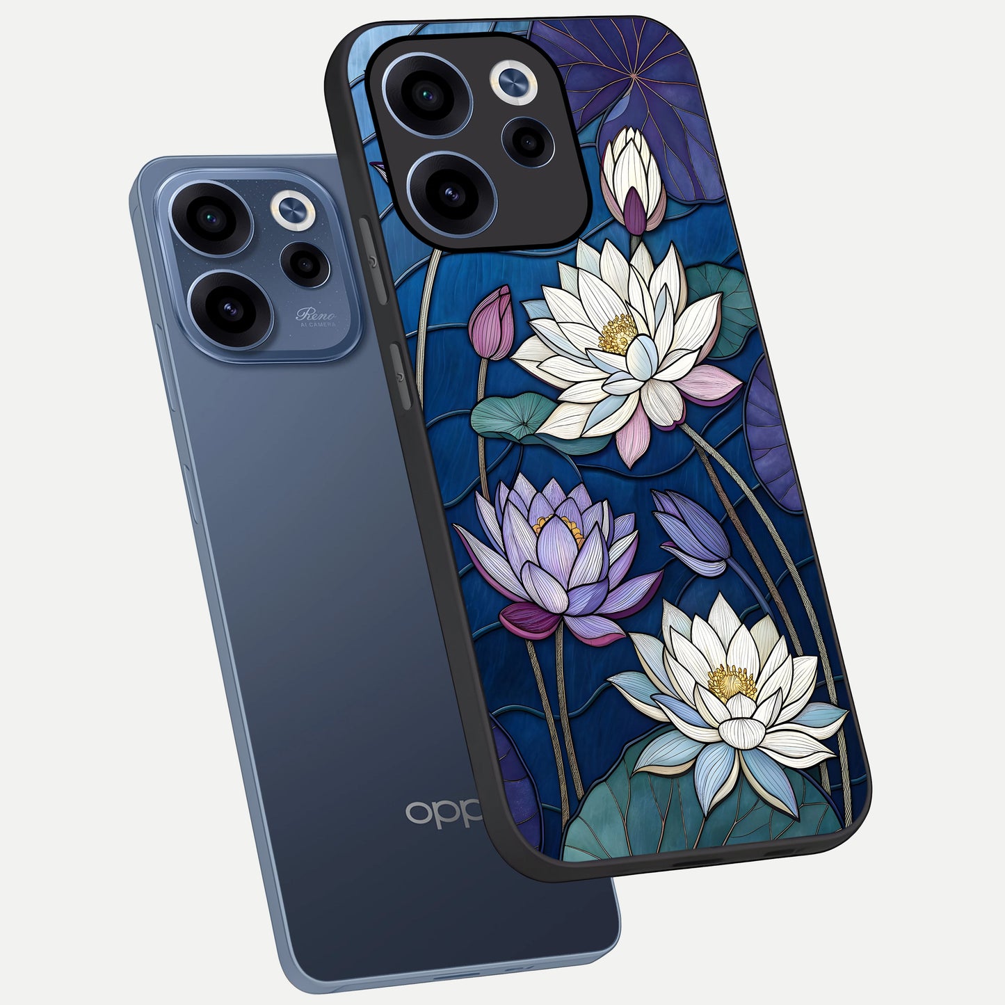  Purple Lotus Stained phone case For Oppo Reno 15c showing premium glass back cover with detailed artwork