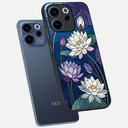 Purple Lotus Stained phone case For Oppo Reno 15c showing premium glass back cover with detailed artwork