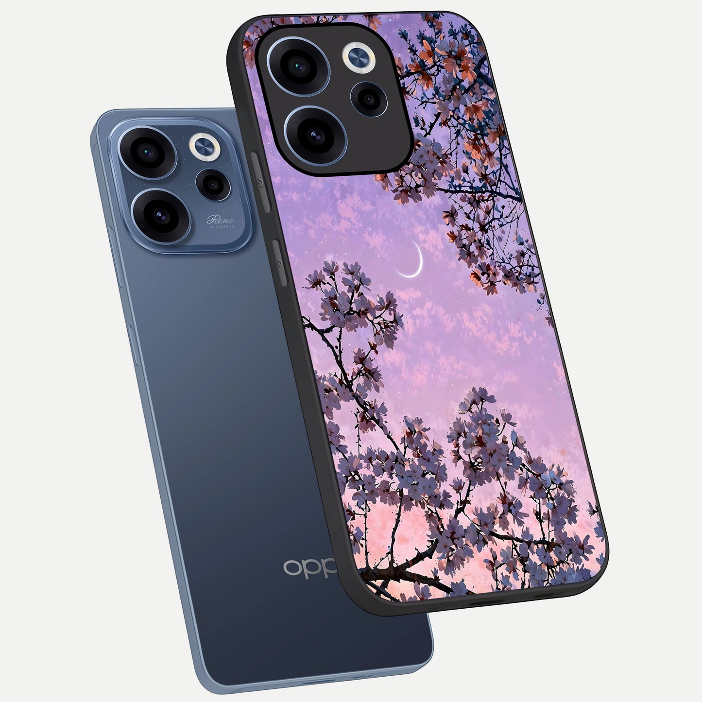  Purple Serenity Moon phone case For Oppo Reno 15c showing premium glass back cover with detailed artwork