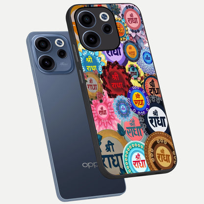  Radha Divine Bloom phone case For Oppo Reno 15c showing premium glass back cover with detailed artwork
