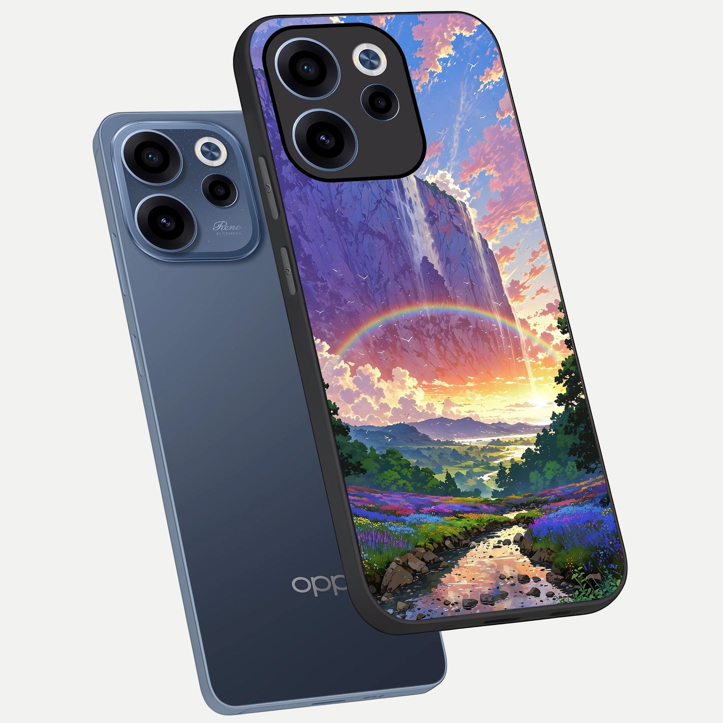  Rainbow Valley Dream phone case For Oppo Reno 15c showing premium glass back cover with detailed artwork