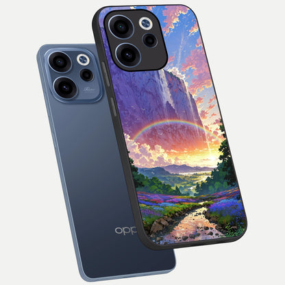  Rainbow Valley Dream phone case For Oppo Reno 15c showing premium glass back cover with detailed artwork