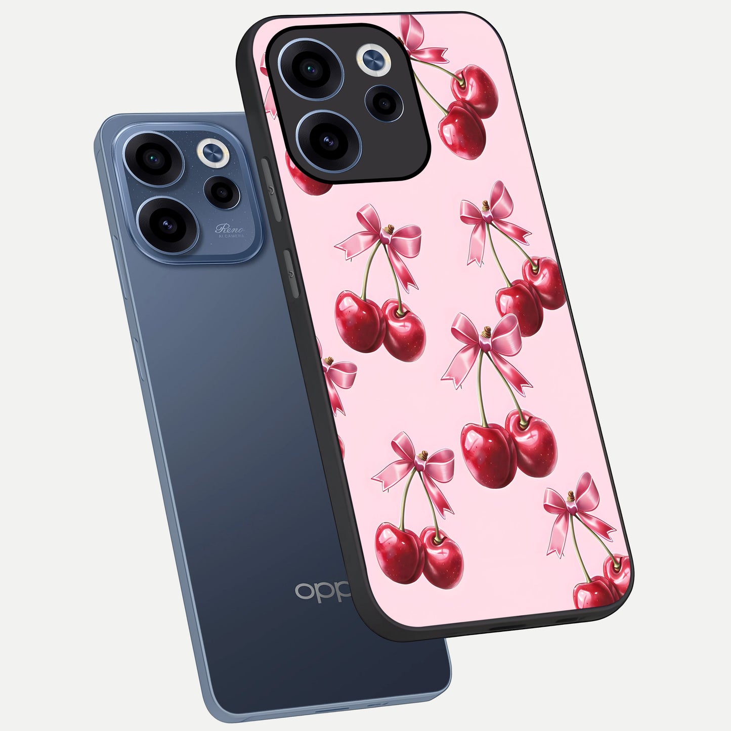  Red Cherries Pattern phone case For Oppo Reno 15c showing premium glass back cover with detailed artwork