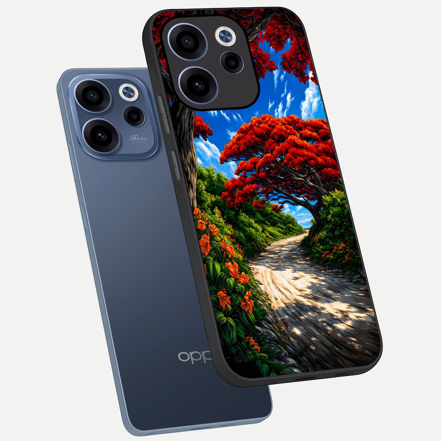  Red Trees Pathway phone case For Oppo Reno 15c showing premium glass back cover with detailed artwork