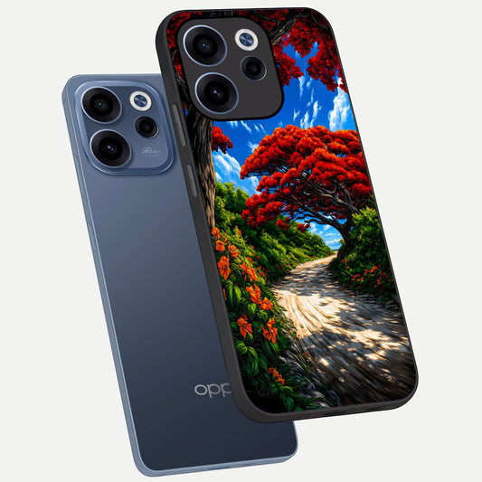  Red Trees Pathway phone case For Oppo Reno 15c showing premium glass back cover with detailed artwork
