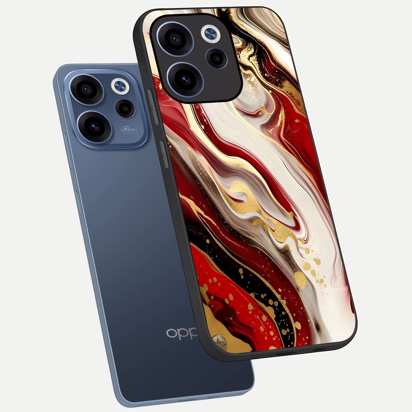  Red And White Marble phone case For Oppo Reno 15c showing premium glass back cover with detailed artwork