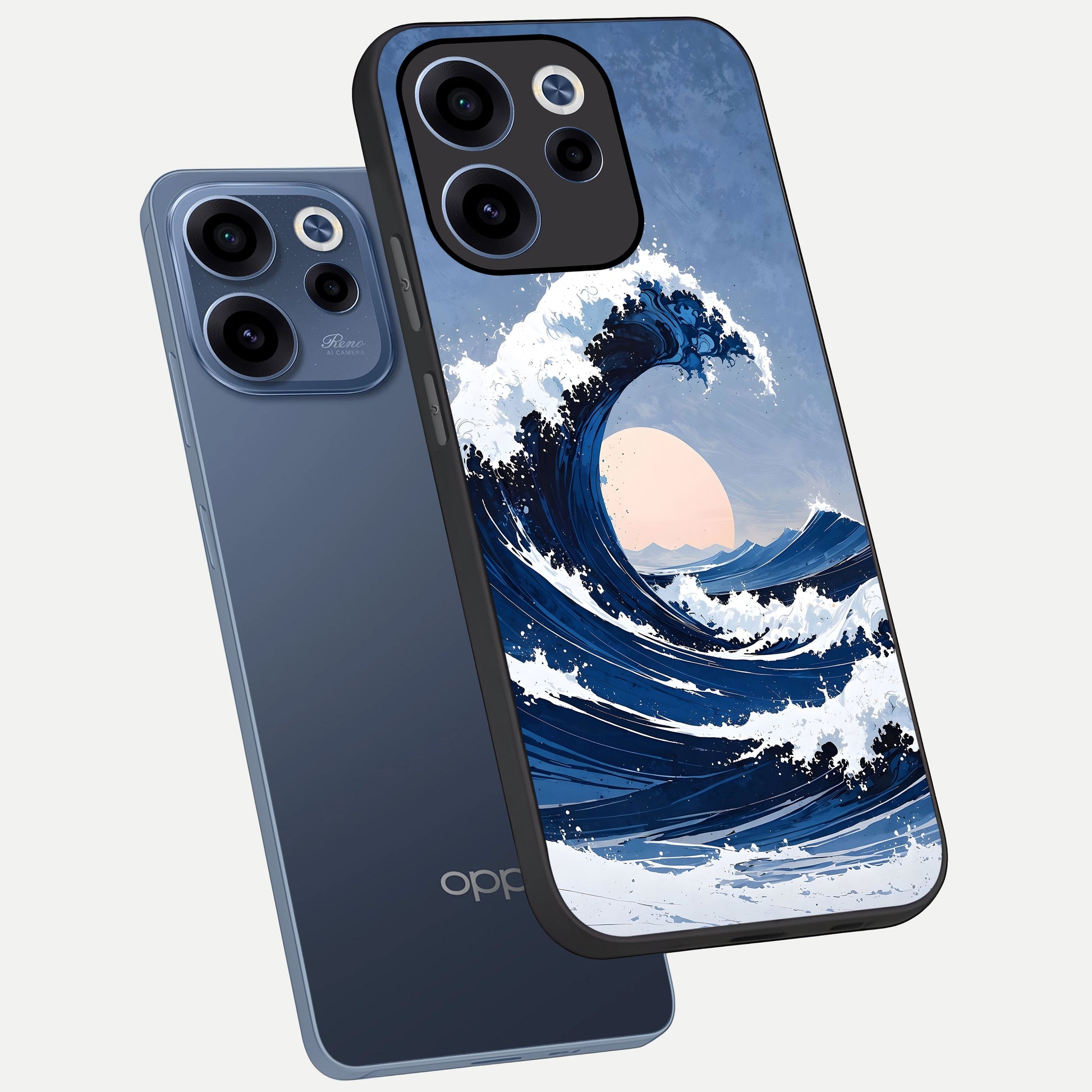  Rising Tide Power phone case For Oppo Reno 15c showing premium glass back cover with detailed artwork