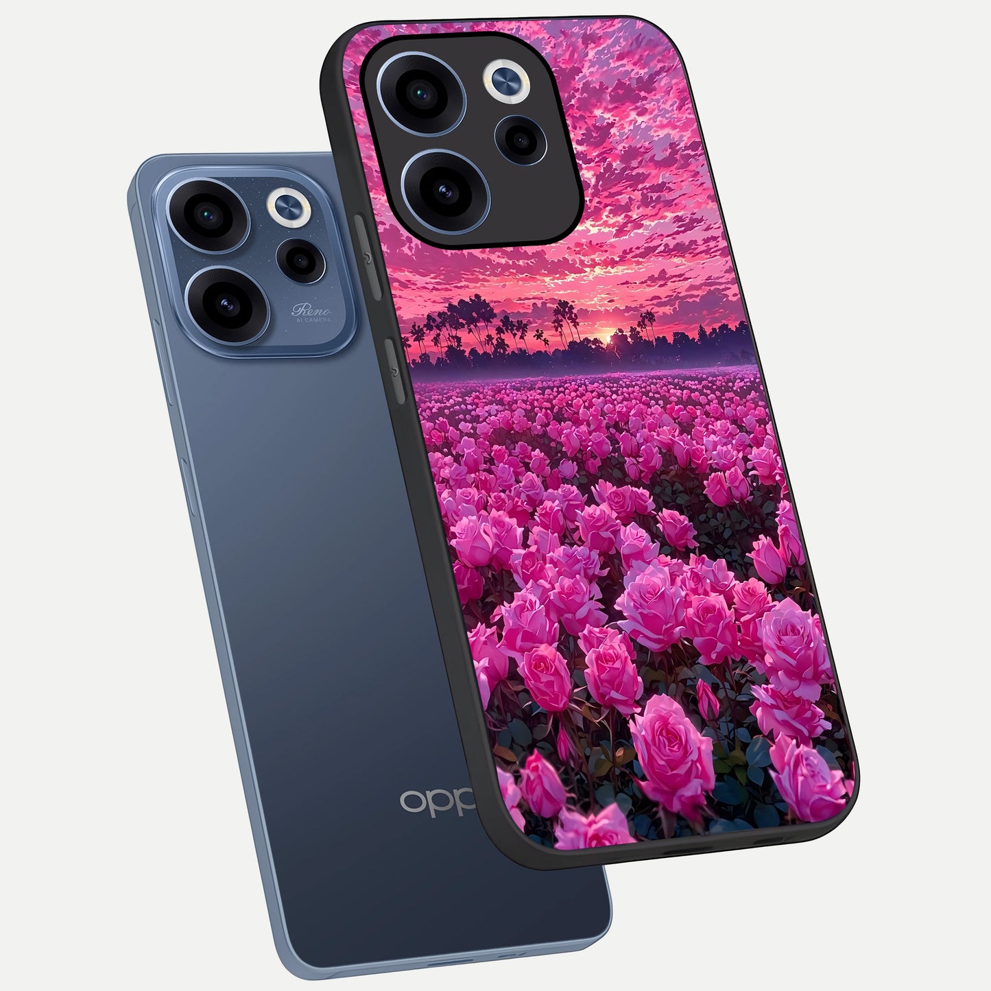  Rose Sunset Valley phone case For Oppo Reno 15c showing premium glass back cover with detailed artwork