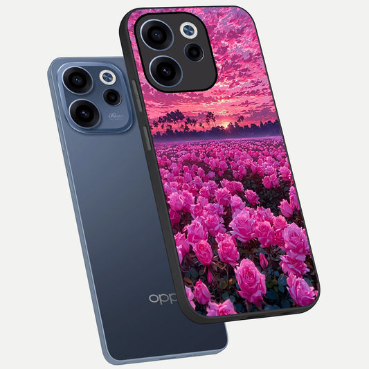  Rose Sunset Valley phone case For Oppo Reno 15c showing premium glass back cover with detailed artwork