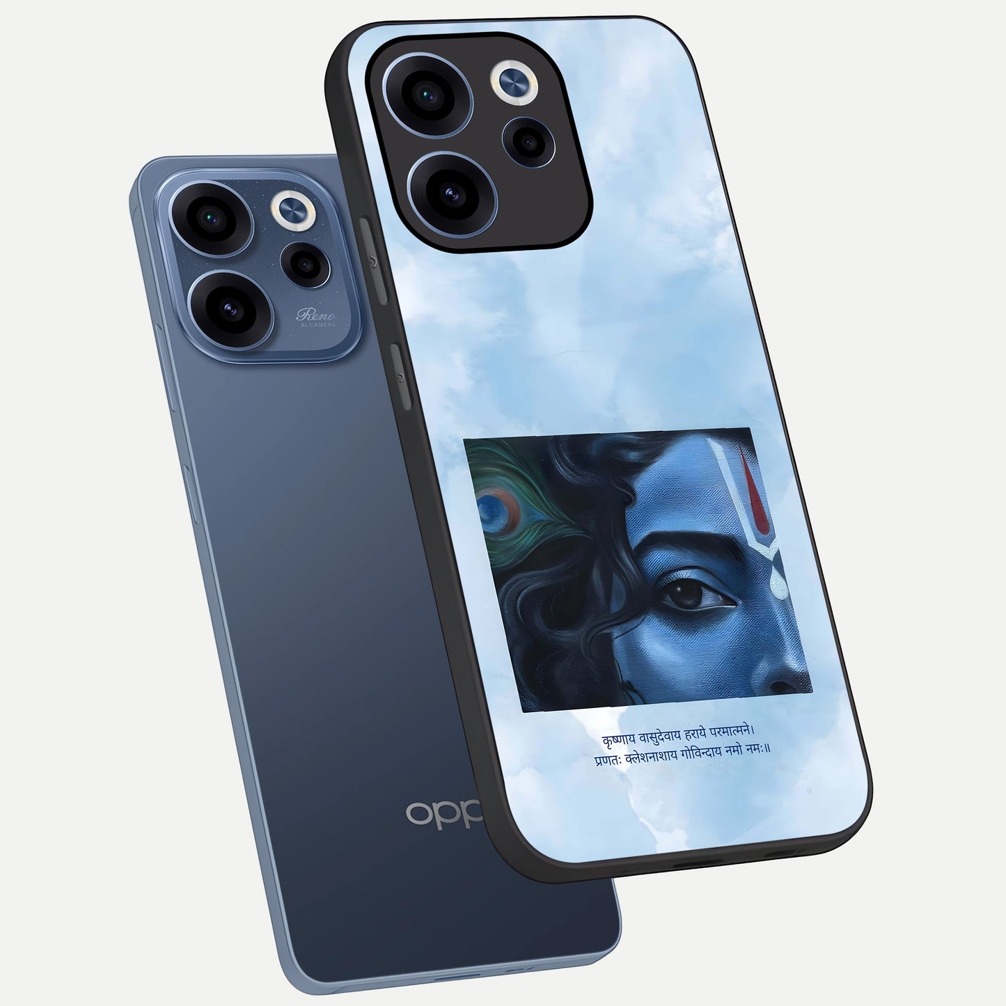  Spiritual Krishna phone case For Oppo Reno 15c showing premium glass back cover with detailed artwork