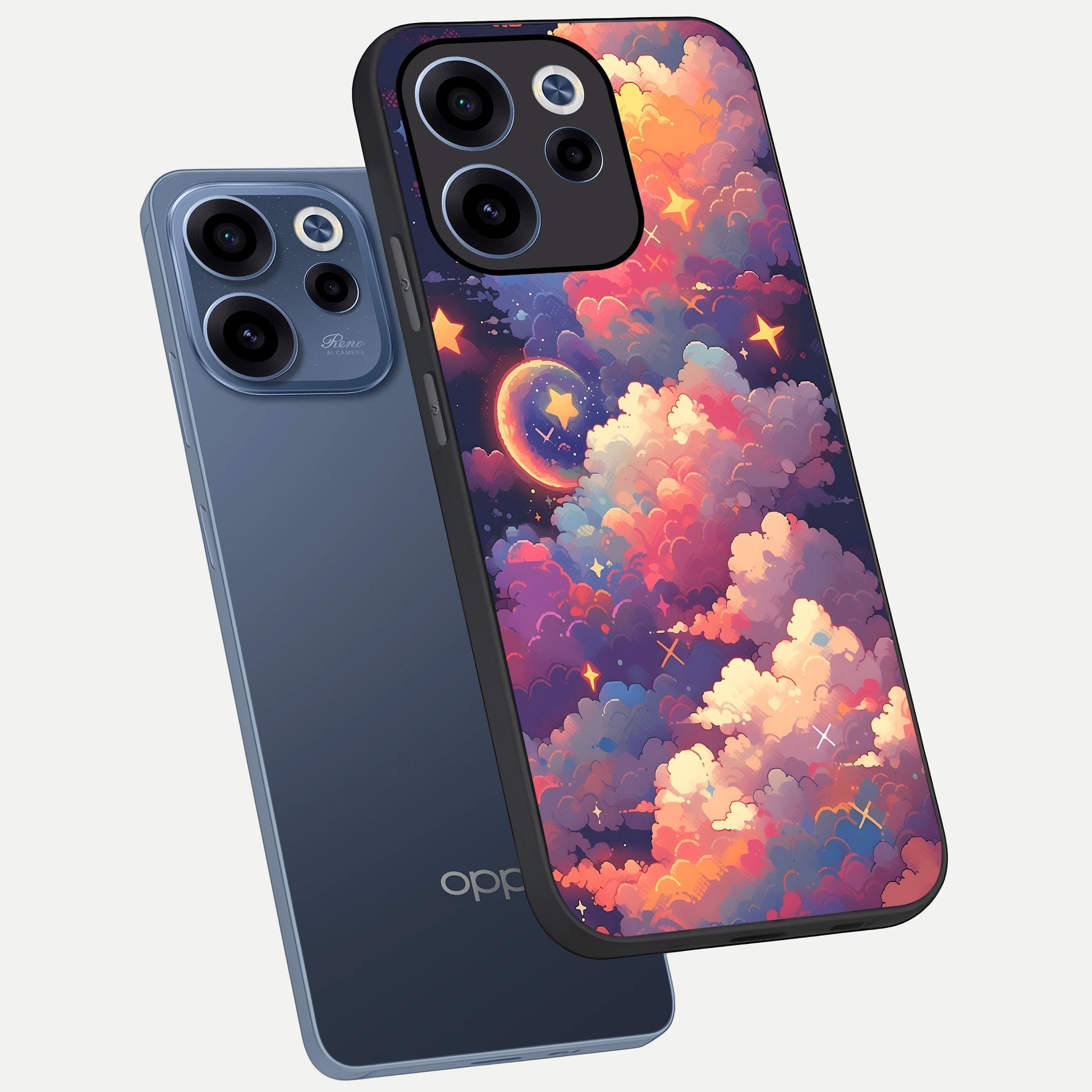  Starlit Dream Clouds phone case For Oppo Reno 15c showing premium glass back cover with detailed artwork
