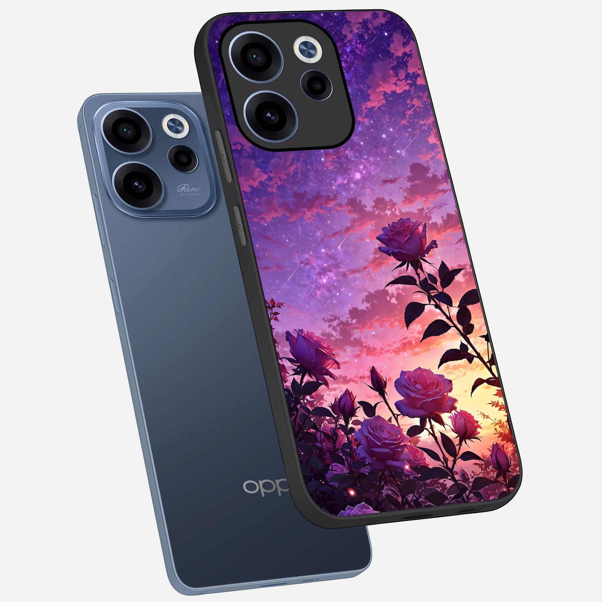  Starlit Rose Twilight phone case For Oppo Reno 15c showing premium glass back cover with detailed artwork