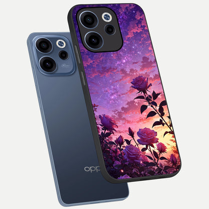  Starlit Rose Twilight phone case For Oppo Reno 15c showing premium glass back cover with detailed artwork