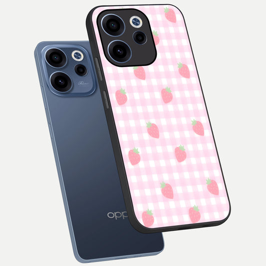  Strawberry Picnic Love phone case For Oppo Reno 15c showing premium glass back cover with detailed artwork