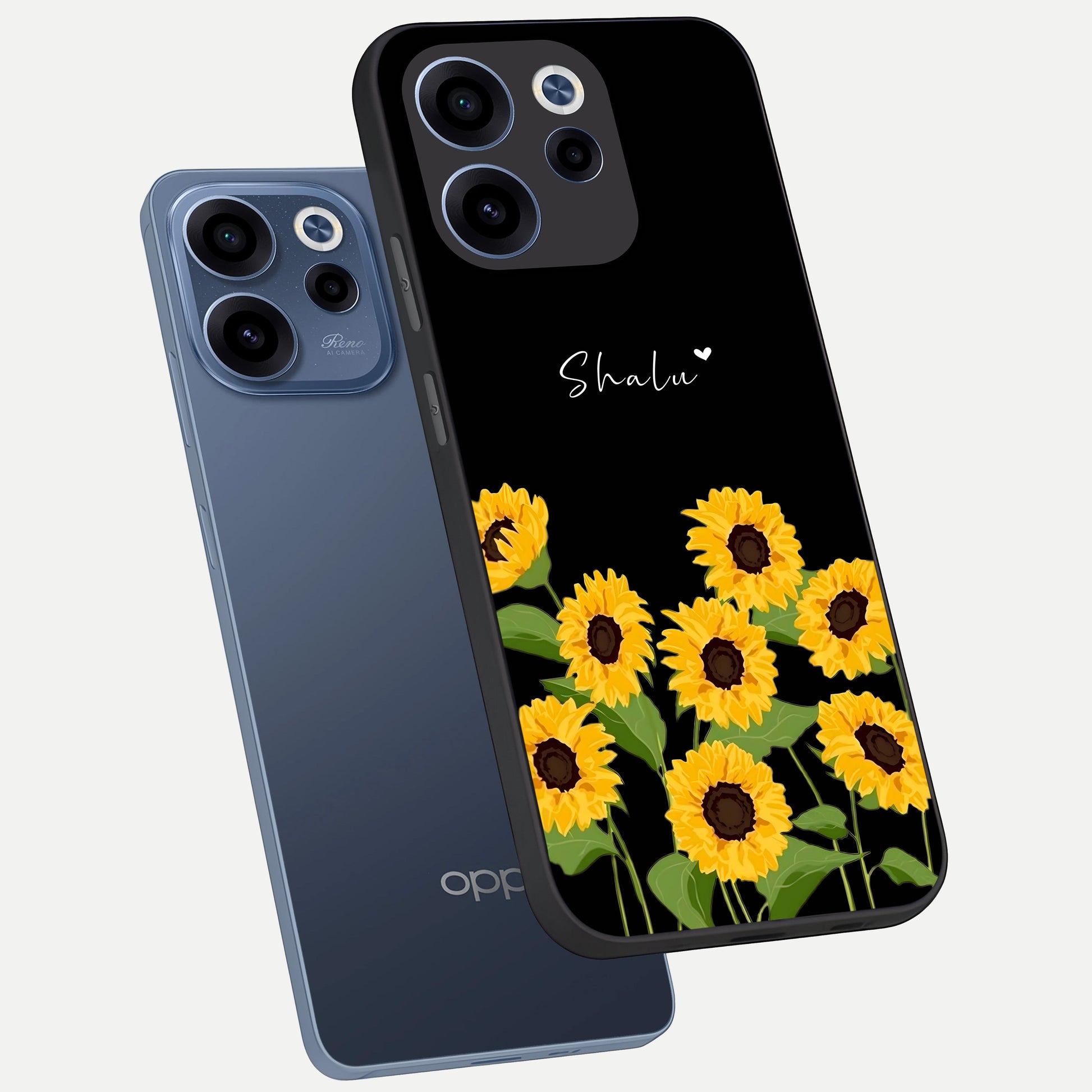  Sunflower Sky Bloom phone case For Oppo Reno 15c showing premium glass back cover with detailed artwork