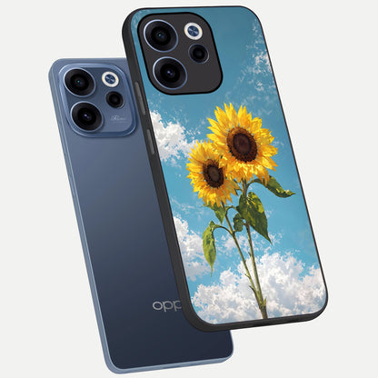  Sunlit Daisy Glow phone case For Oppo Reno 15c showing premium glass back cover with detailed artwork