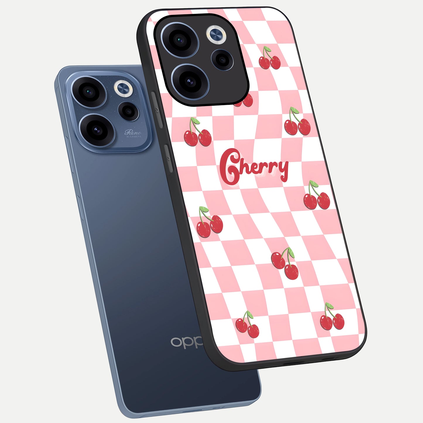  Sweet Cherry Vibes phone case For Oppo Reno 15c showing premium glass back cover with detailed artwork
