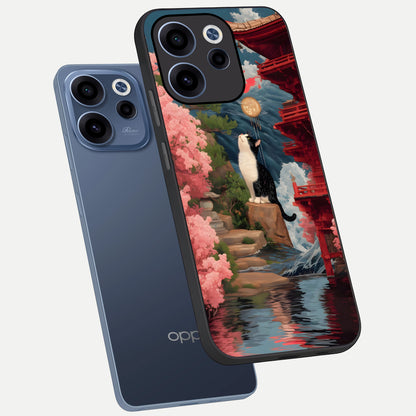 Temple Cat Scenery phone case For Oppo Reno 15c showing premium glass back cover with detailed artwork