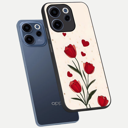  Tulip With Heart phone case For Oppo Reno 15c showing premium glass back cover with detailed artwork