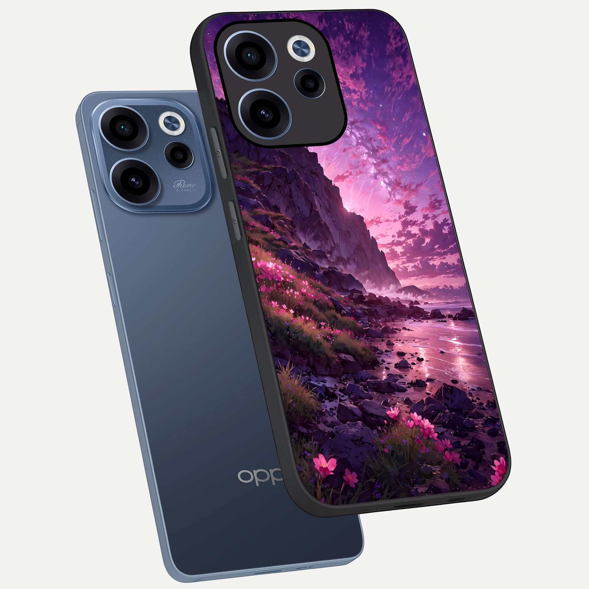  Twilight Blossom Coast phone case For Oppo Reno 15c showing premium glass back cover with detailed artwork