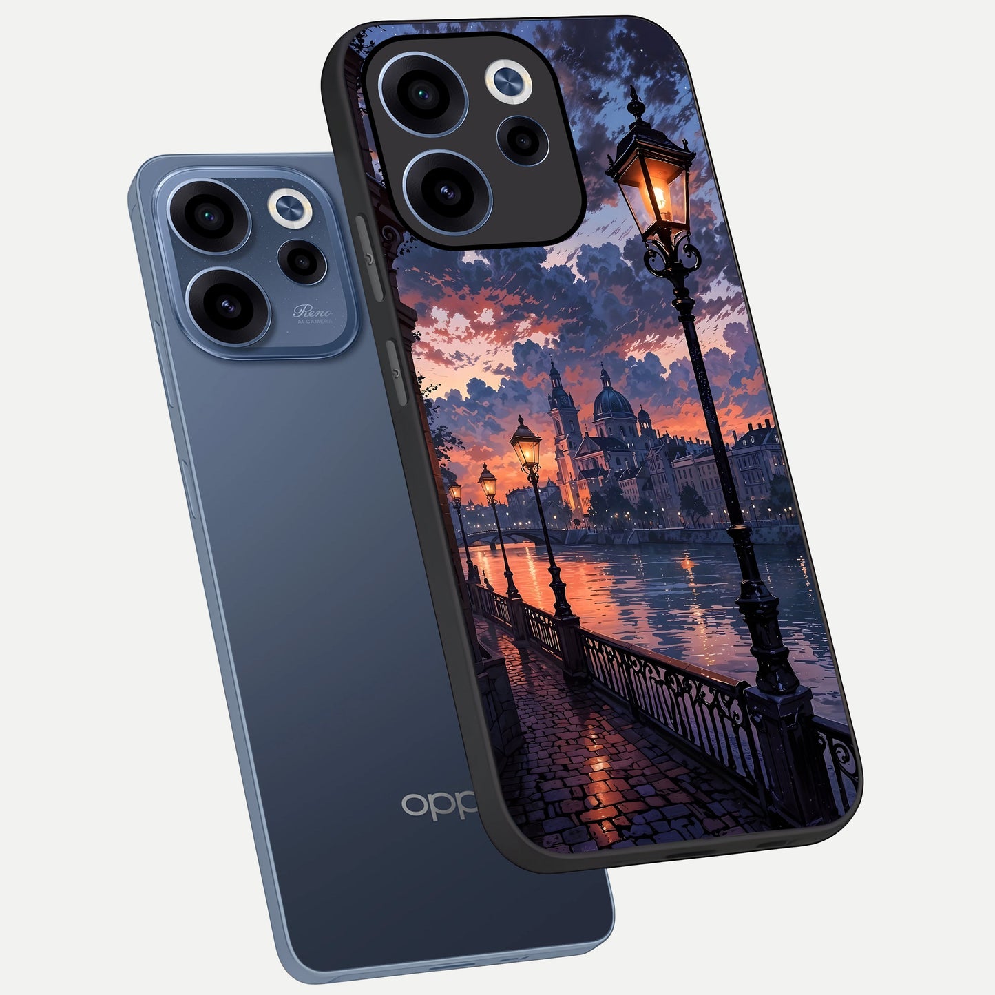  Twilight River Lights phone case For Oppo Reno 15c showing premium glass back cover with detailed artwork
