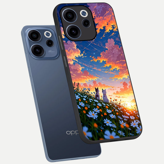  Two Cats Friends phone case For Oppo Reno 15c showing premium glass back cover with detailed artwork