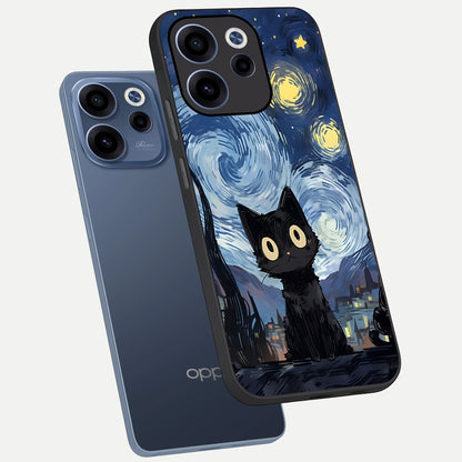 Van Gogh Cat phone case For Oppo Reno 15c showing premium glass back cover with detailed artwork