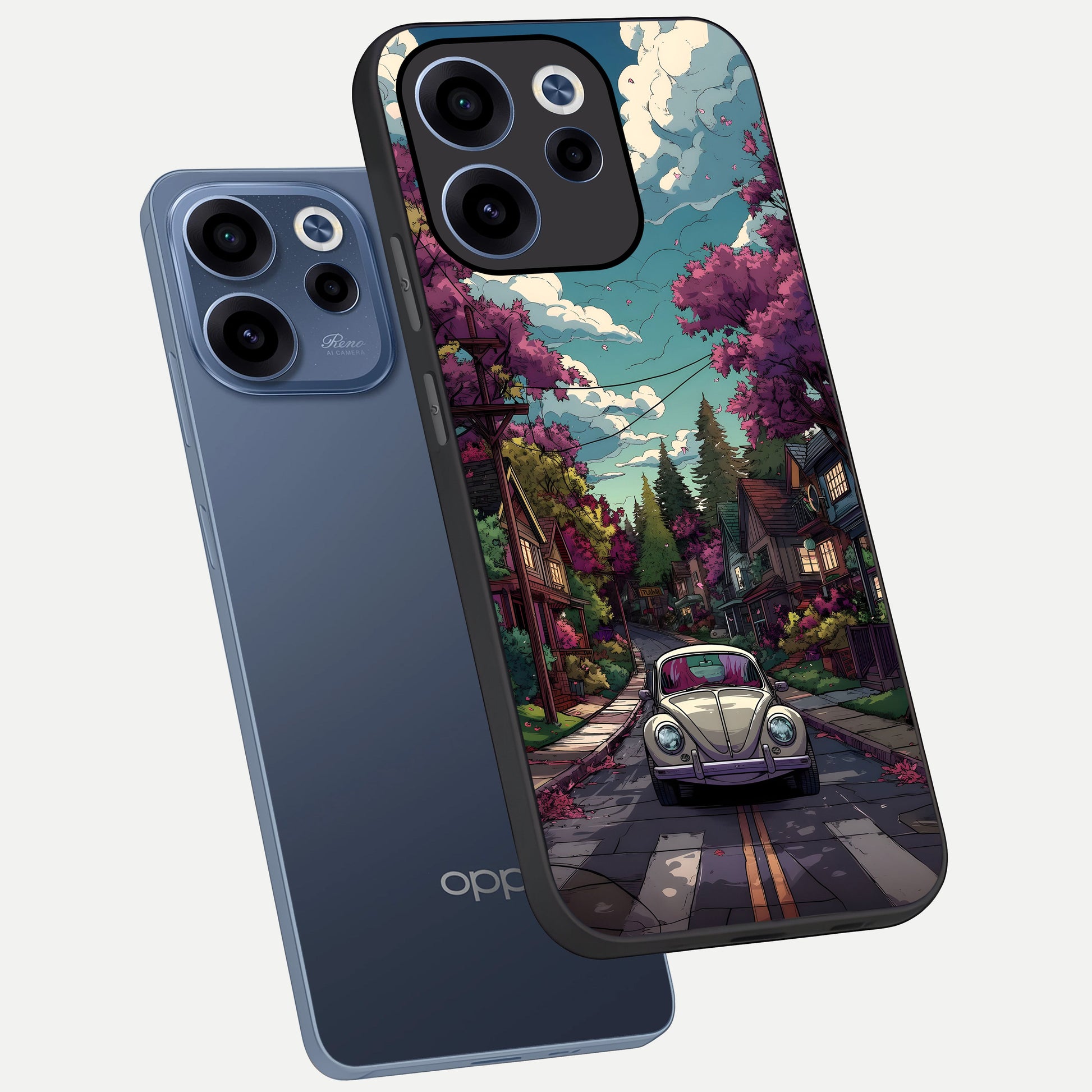  Vintage Street Drive phone case For Oppo Reno 15c showing premium glass back cover with detailed artwork