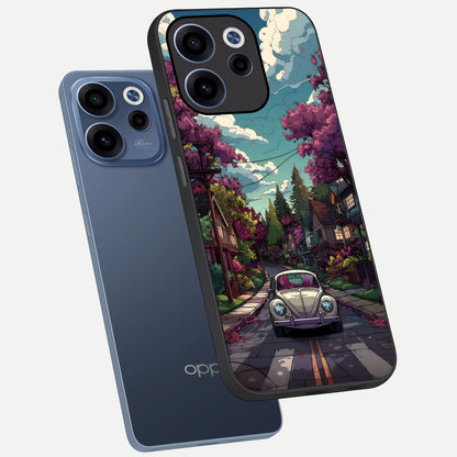  Vintage Street Drive phone case For Oppo Reno 15c showing premium glass back cover with detailed artwork