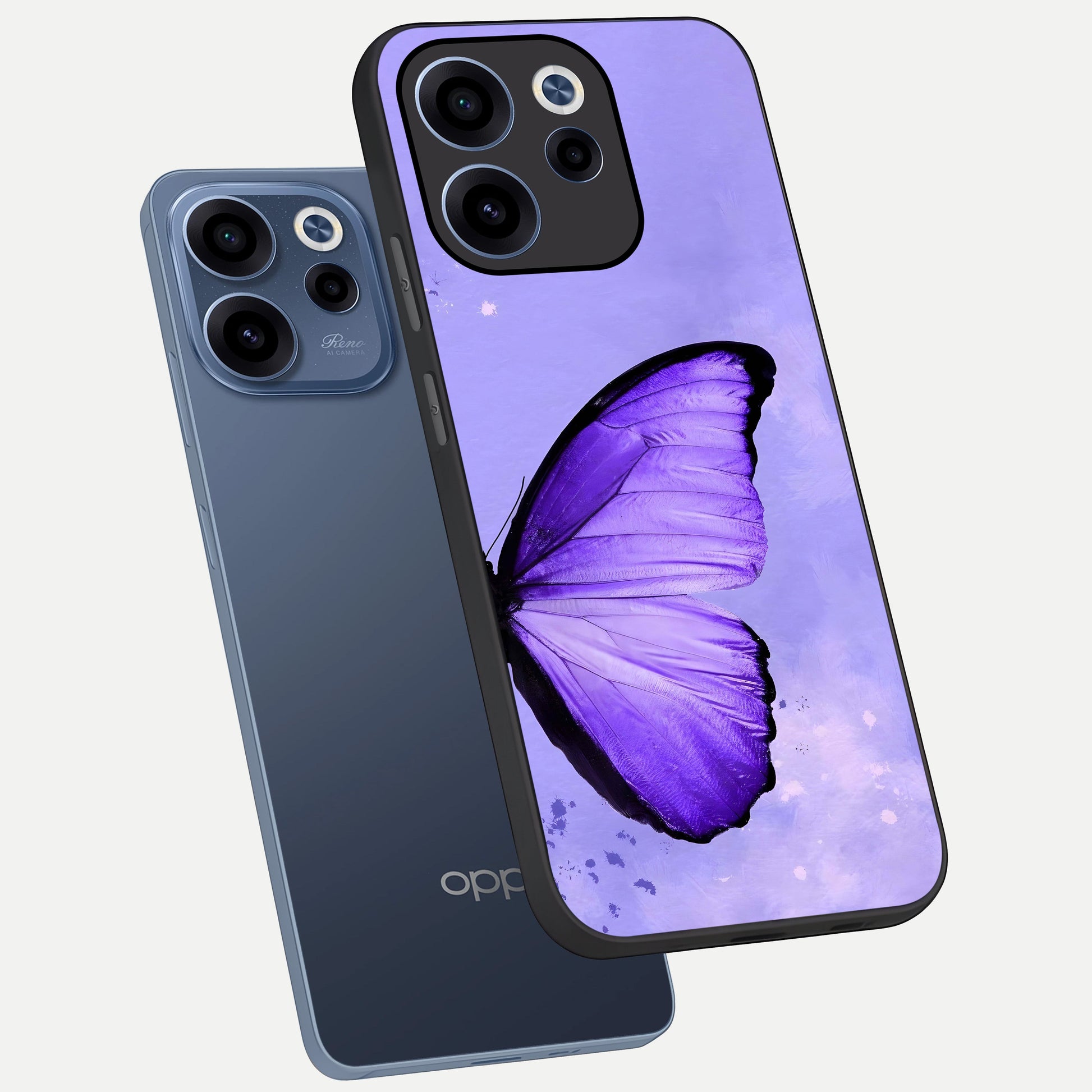  Violet Dream Wing phone case For Oppo Reno 15c showing premium glass back cover with detailed artwork