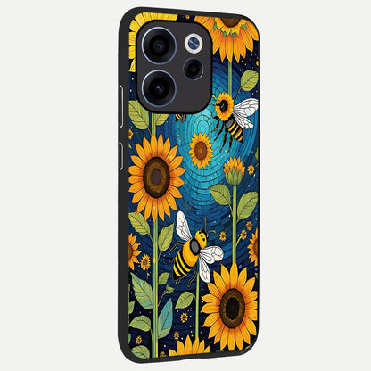  Bees And Sunflowers back cover For Oppo Reno 15c slim fit glass case with vibrant aesthetic design