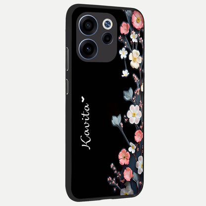  Black Elegance Floral Custom Name back cover For Oppo Reno 15c slim fit glass case with vibrant aesthetic design
