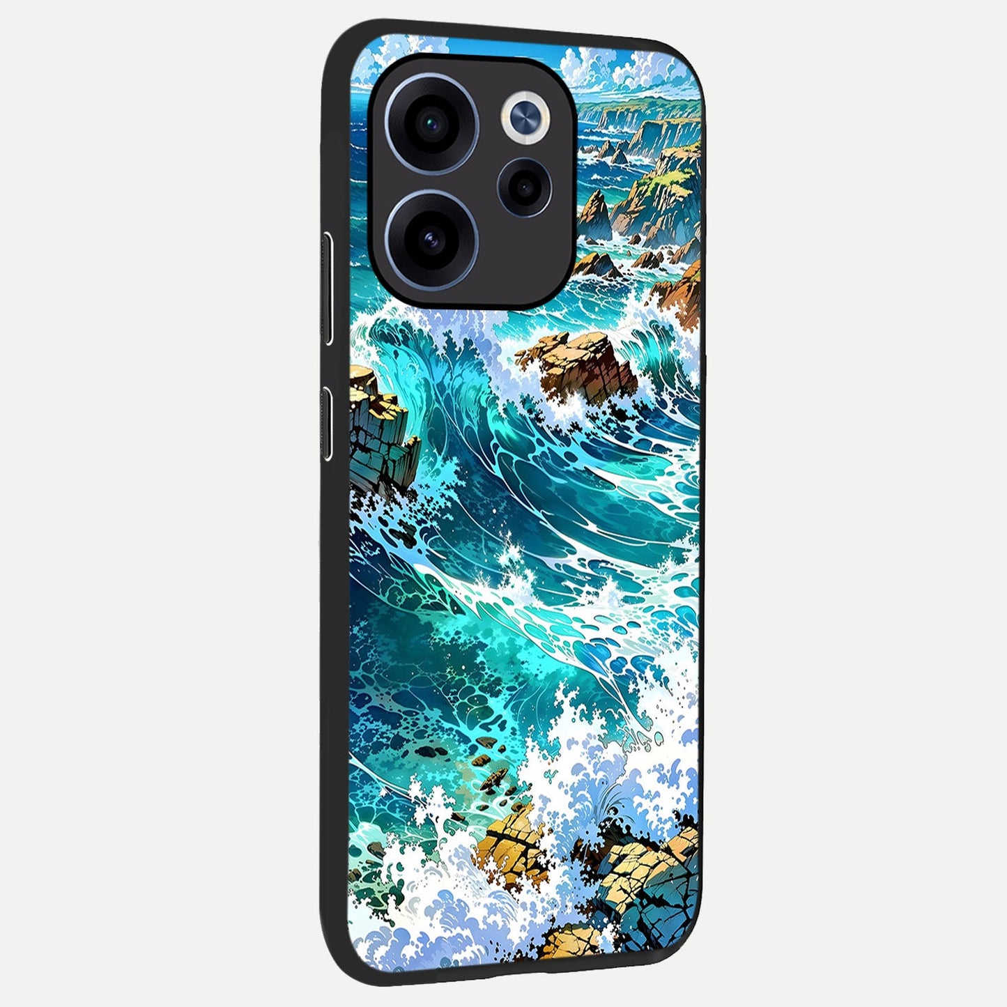  Coastal Blue Waves back cover For Oppo Reno 15c slim fit glass case with vibrant aesthetic design