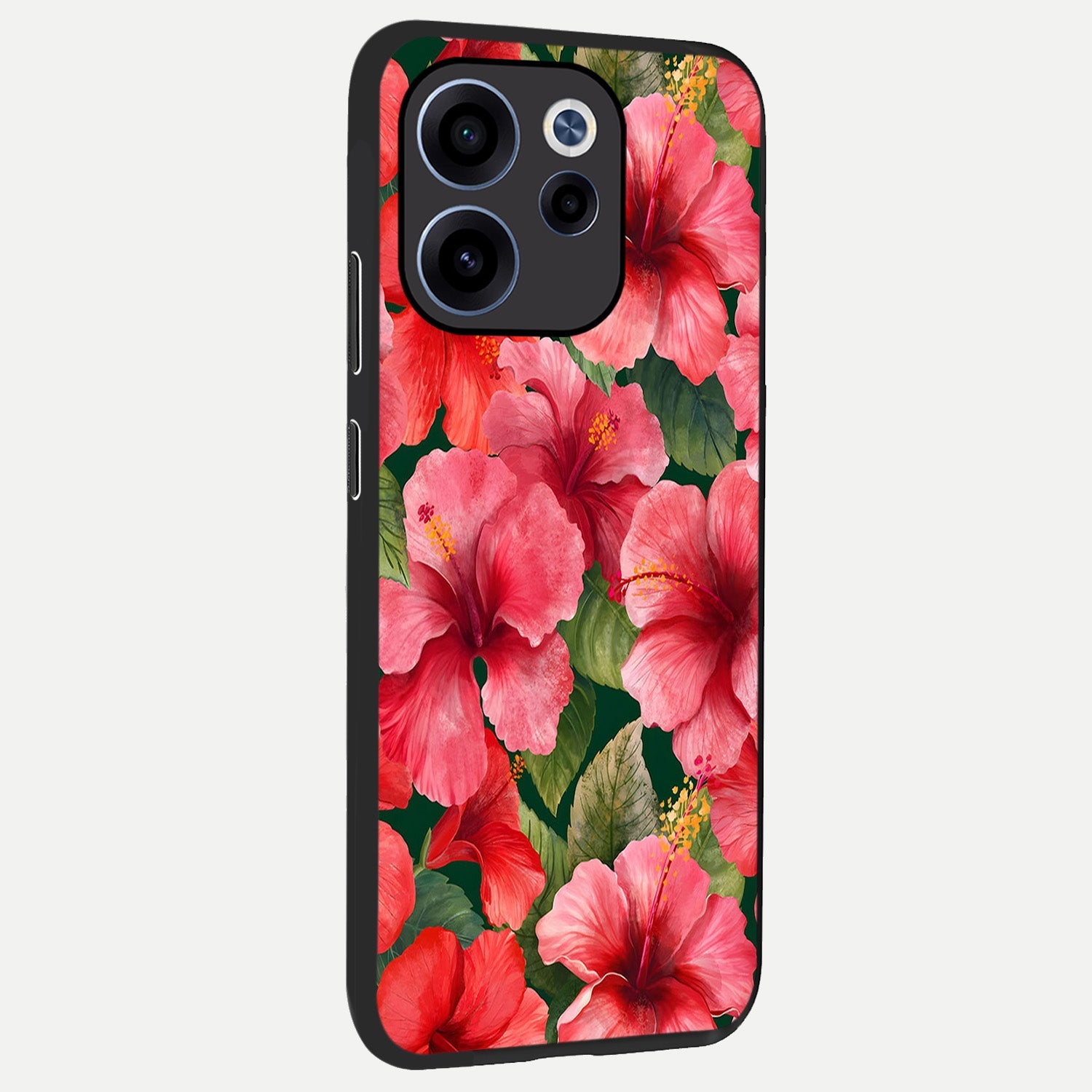  Hibiscus Pattern back cover For Oppo Reno 15c slim fit glass case with vibrant aesthetic design